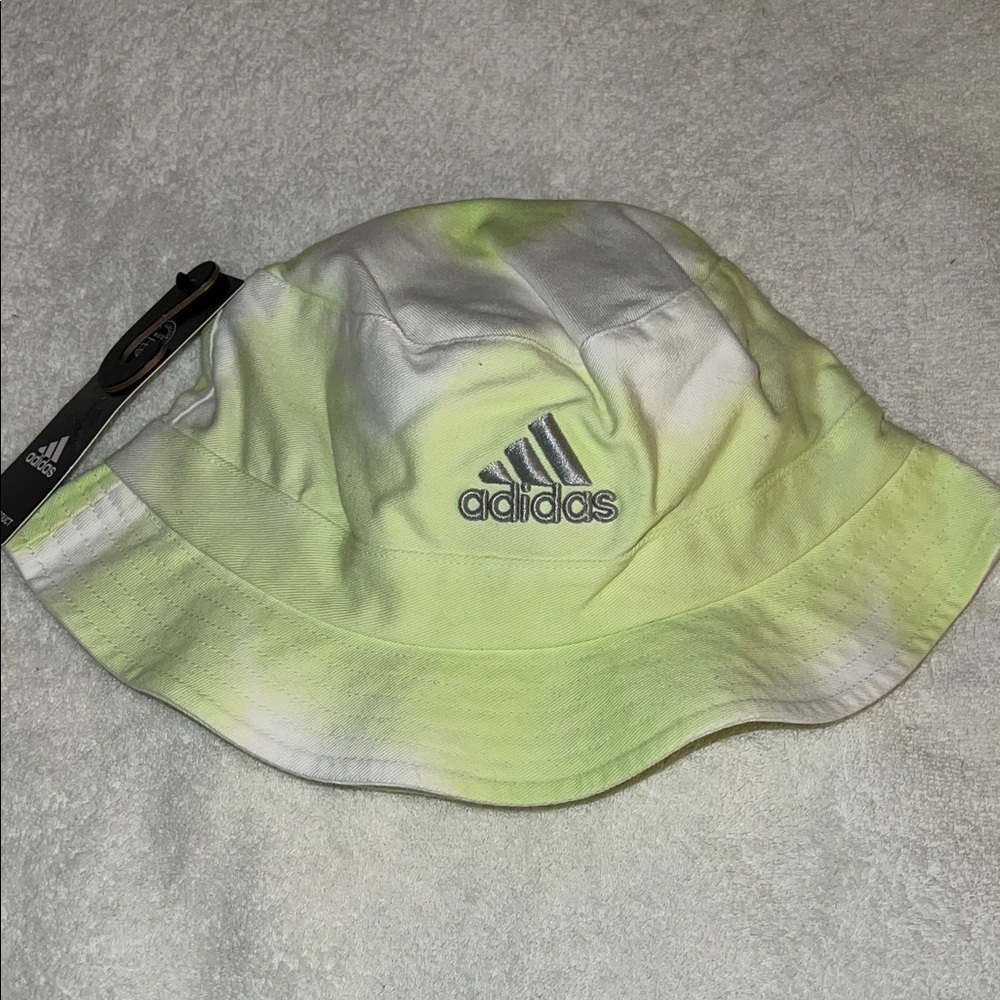 Adidas Kids Neon Green and White Bucket Hat
